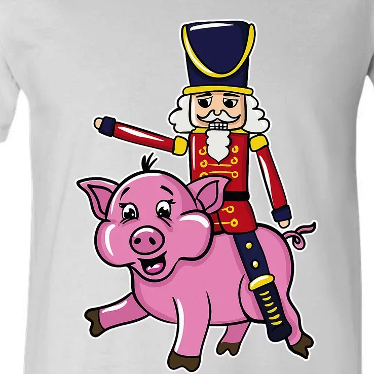 Funny Nutcracker Doll Riding Pig Lover V-Neck T-Shirt