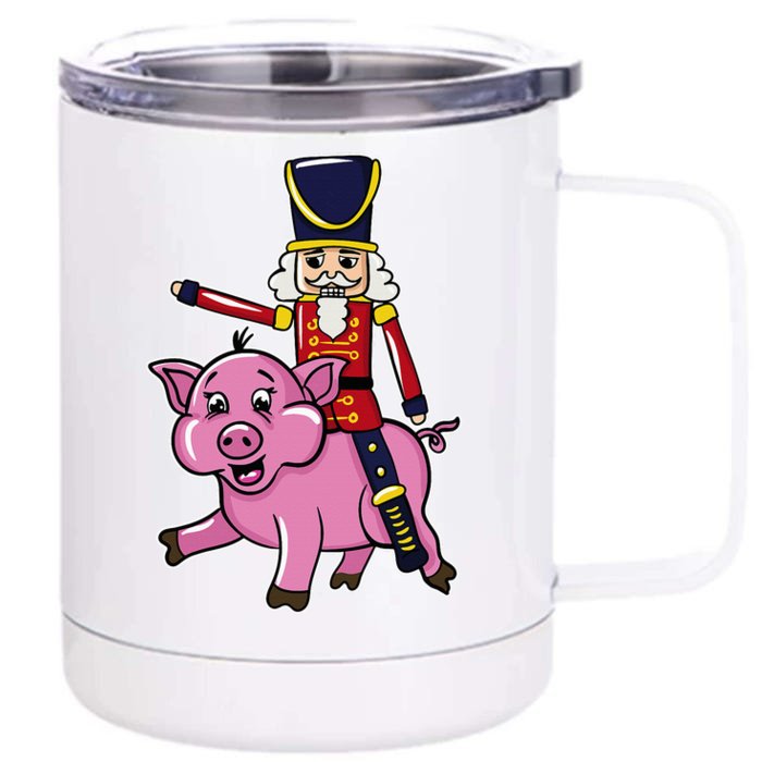 Funny Nutcracker Doll Riding Pig Lover Front & Back 12oz Stainless Steel Tumbler Cup