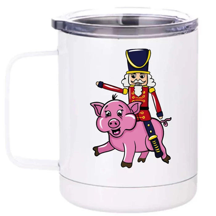 Funny Nutcracker Doll Riding Pig Lover Front & Back 12oz Stainless Steel Tumbler Cup