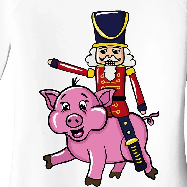 Funny Nutcracker Doll Riding Pig Lover Women's Perfect Tri Tunic Long Sleeve Shirt