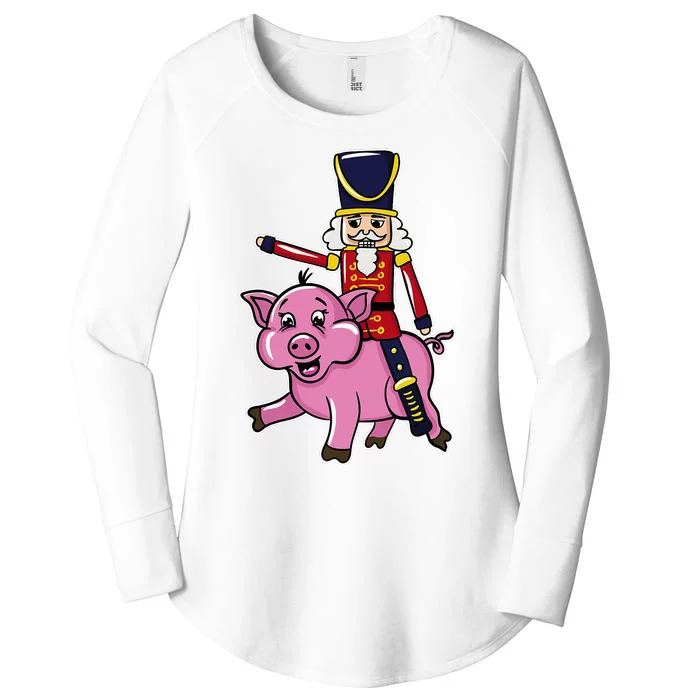 Funny Nutcracker Doll Riding Pig Lover Women's Perfect Tri Tunic Long Sleeve Shirt