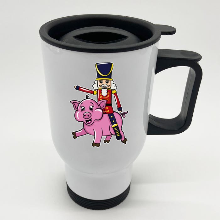 Funny Nutcracker Doll Riding Pig Lover Front & Back Stainless Steel Travel Mug