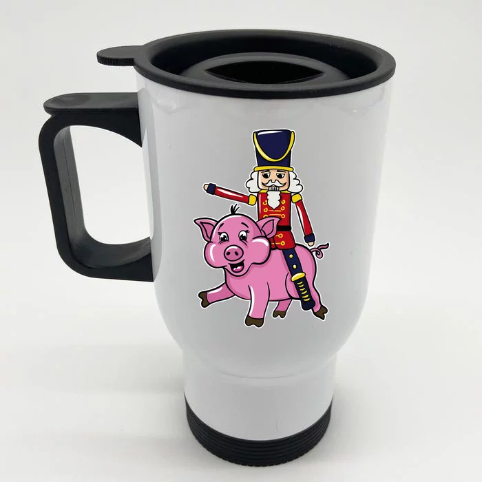 Funny Nutcracker Doll Riding Pig Lover Front & Back Stainless Steel Travel Mug