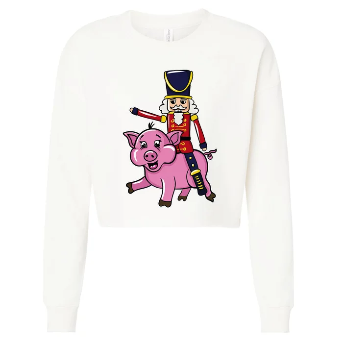 Funny Nutcracker Doll Riding Pig Lover Cropped Pullover Crew