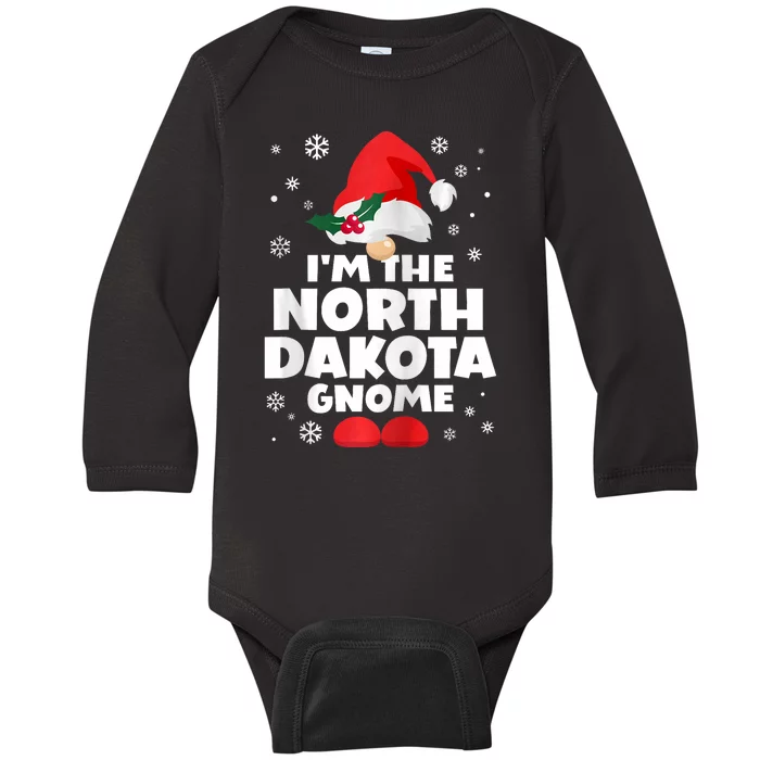 Funny North Dakota Gnome Family Matching Group Christmas Baby Long Sleeve Bodysuit