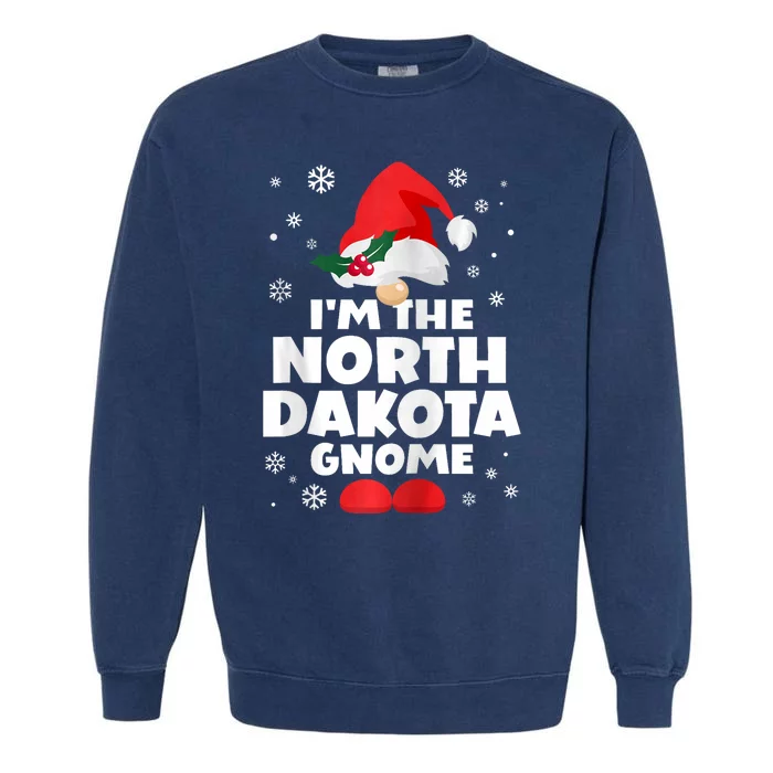 Funny North Dakota Gnome Family Matching Group Christmas Garment-Dyed Sweatshirt