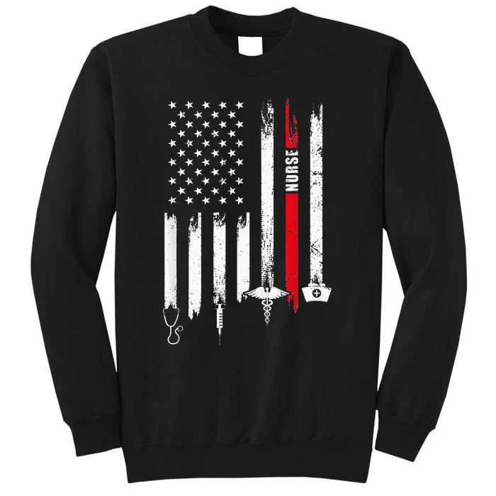 funny Nurse Day Gift Idea American Flag Tall Sweatshirt