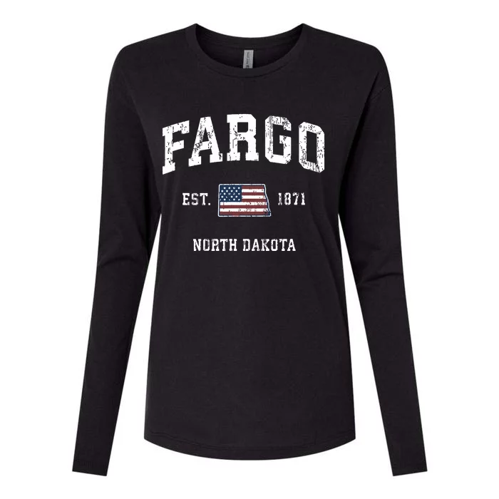 Fargo North Dakota Nd Vintage American Flag Sports Design Womens Cotton Relaxed Long Sleeve T-Shirt