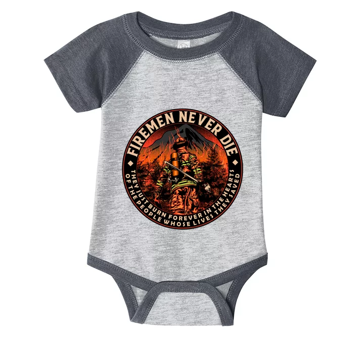 FIREMAN NEVER DIE QUOTES ILLUSTRATION Infant Baby Jersey Bodysuit