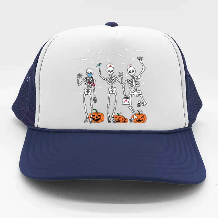 Funny Nurse Dancing Skeleton Halloween Healthcare Nursing Cool Gift Trucker Hat