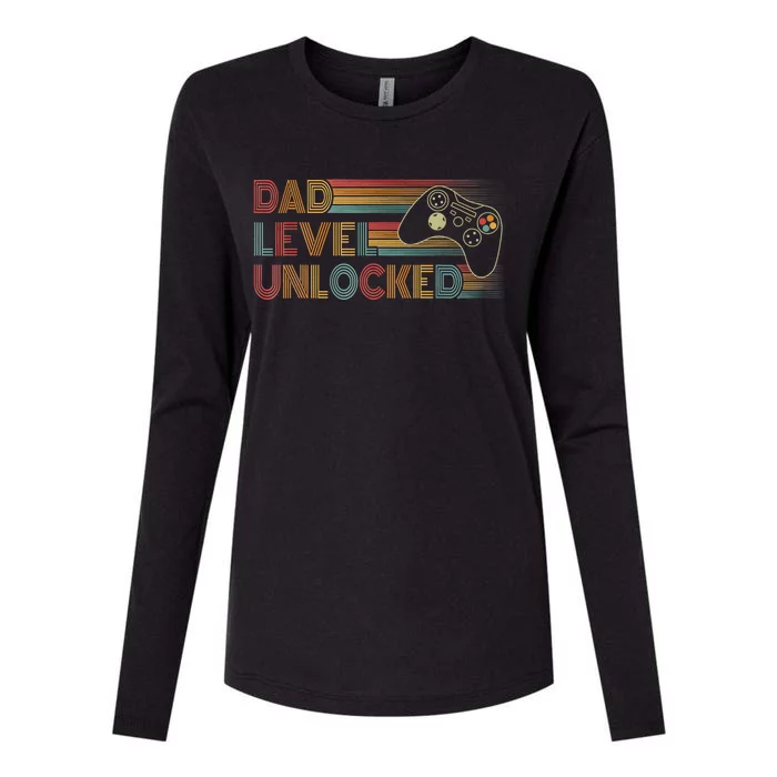 Funny New Dad Dad Level Unlocked Gaming Gamer Dad Womens Cotton Relaxed Long Sleeve T-Shirt