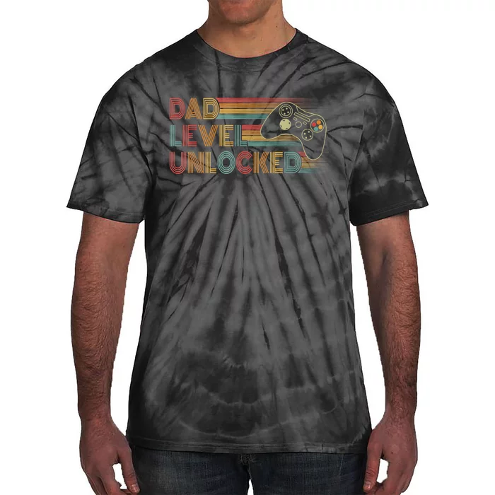 Funny New Dad Dad Level Unlocked Gaming Gamer Dad Tie-Dye T-Shirt