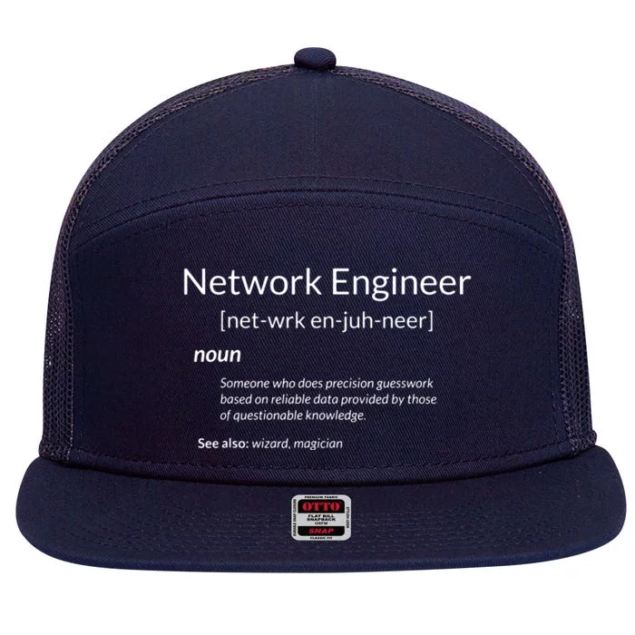 Funny Network Engineering Network Engineer Definition 7 Panel Mesh Trucker Snapback Hat