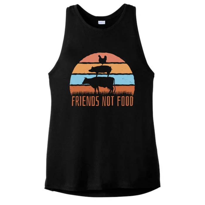 Friends Not Food Animal Lover Vegan Ladies Tri-Blend Wicking Tank