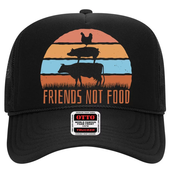 Friends Not Food Animal Lover Vegan High Crown Mesh Trucker Hat