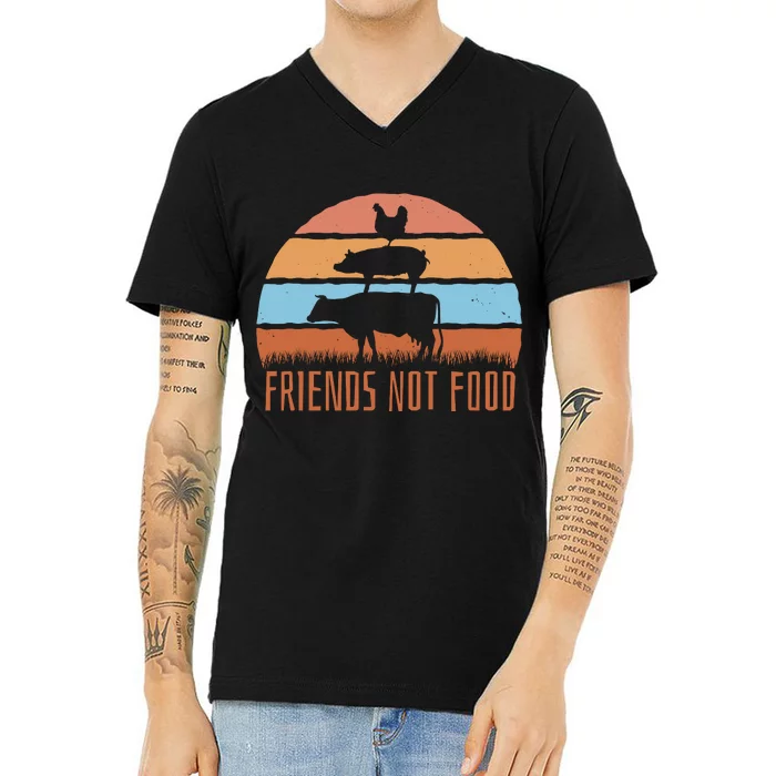 Friends Not Food Animal Lover Vegan V-Neck T-Shirt