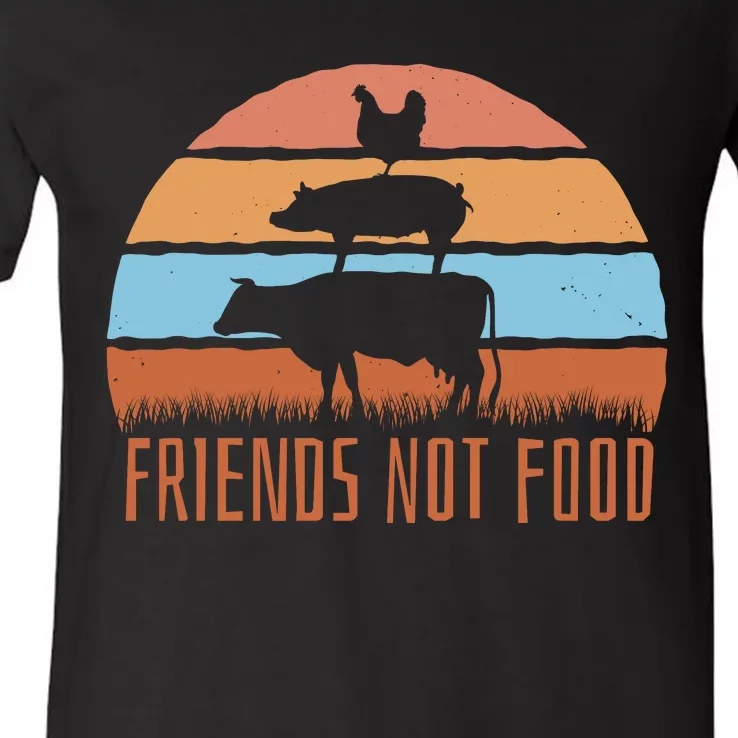 Friends Not Food Animal Lover Vegan V-Neck T-Shirt