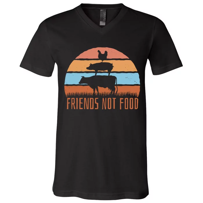 Friends Not Food Animal Lover Vegan V-Neck T-Shirt