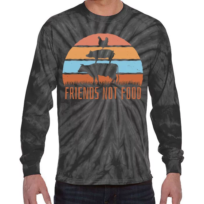 Friends Not Food Animal Lover Vegan Tie-Dye Long Sleeve Shirt