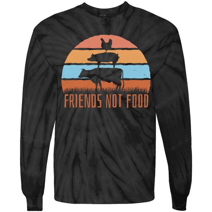 Friends Not Food Animal Lover Vegan Tie-Dye Long Sleeve Shirt