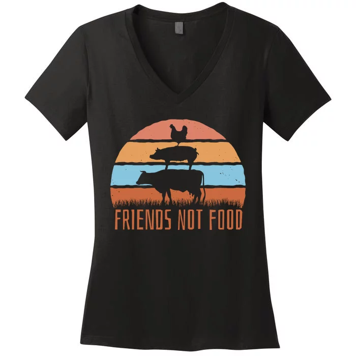 Friends Not Food Animal Lover Vegan Women's V-Neck T-Shirt