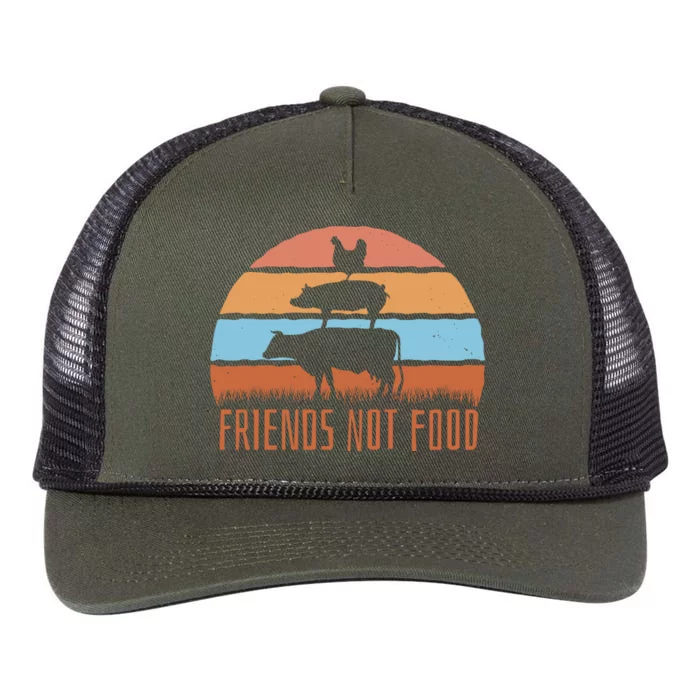 Friends Not Food Animal Lover Vegan Retro Rope Trucker Hat Cap