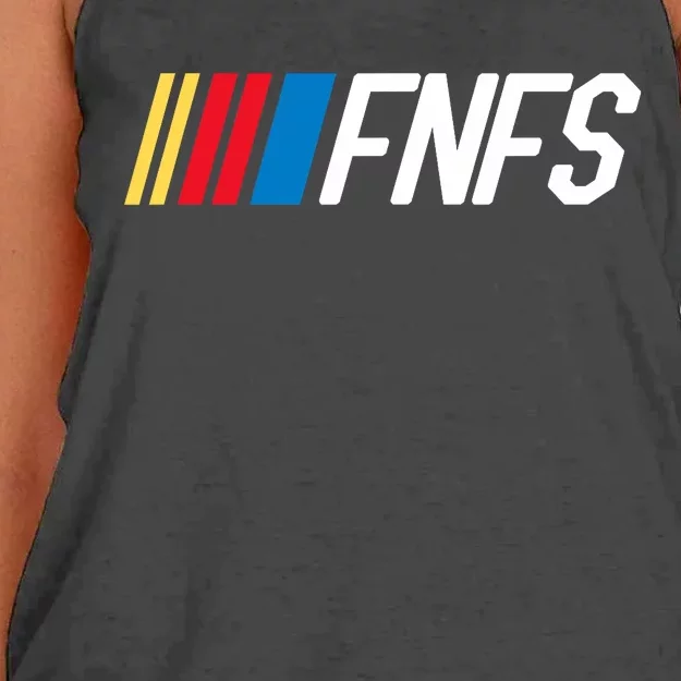 Fellas Need Fun Stories Funny Fnfs Party Women's Knotted Racerback Tank