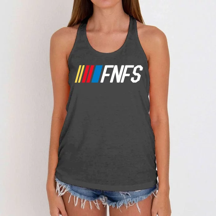 Fellas Need Fun Stories Funny Fnfs Party Women's Knotted Racerback Tank