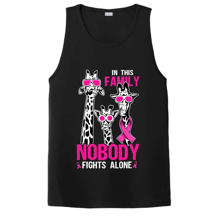 Family Nobody Fights Alone Giraffe Pink Ribbon Breast Cancer Performance Tank