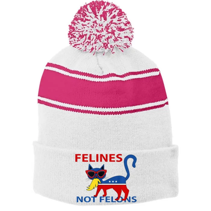 Felines Not Felons Kamala Cat Lady With Trump Hair Long Sleeve Stripe Pom Pom Beanie