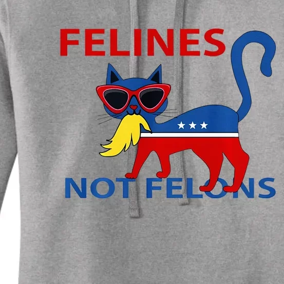 Felines Not Felons Kamala Cat Lady With Trump Hair Long Sleeve Women's Pullover Hoodie