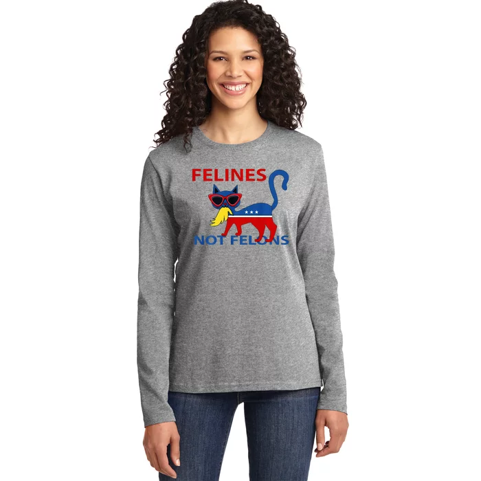 Felines Not Felons Kamala Cat Lady With Trump Hair Long Sleeve Ladies Long Sleeve Shirt