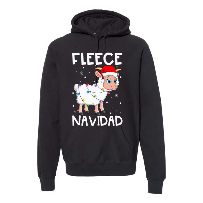 Fleece Navidad Funny Christmas Sheep Feliz Xmas Lights Premium Hoodie