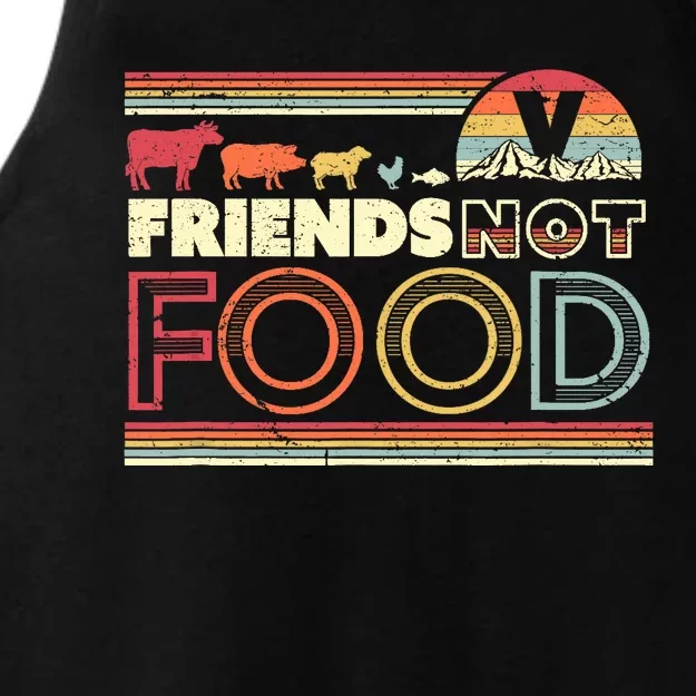 Friends Not Food. Retro Style Vegan Vegetarian Ladies Tri-Blend Wicking Tank