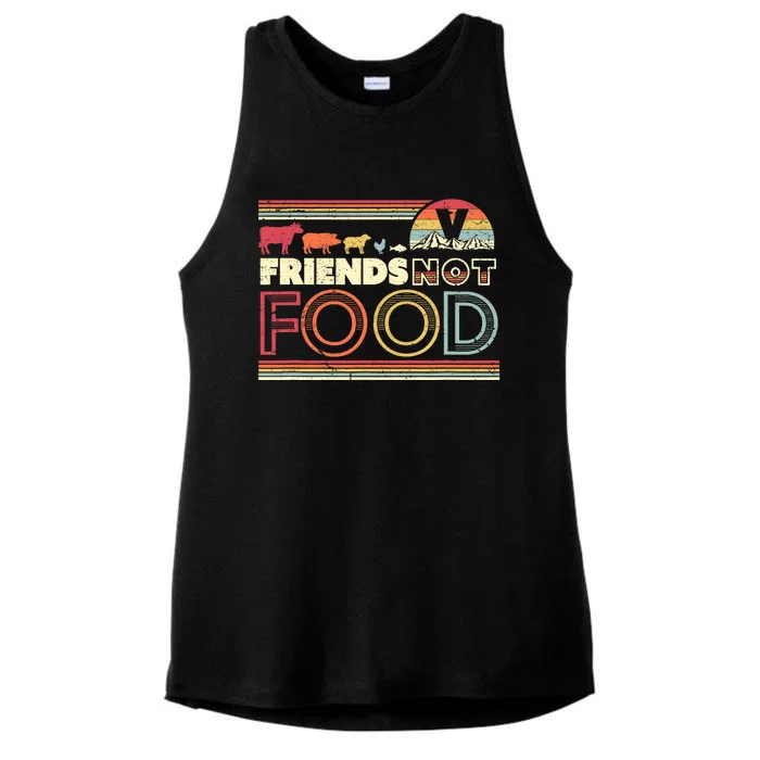 Friends Not Food. Retro Style Vegan Vegetarian Ladies Tri-Blend Wicking Tank