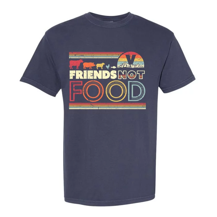 Friends Not Food. Retro Style Vegan Vegetarian Garment-Dyed Heavyweight T-Shirt