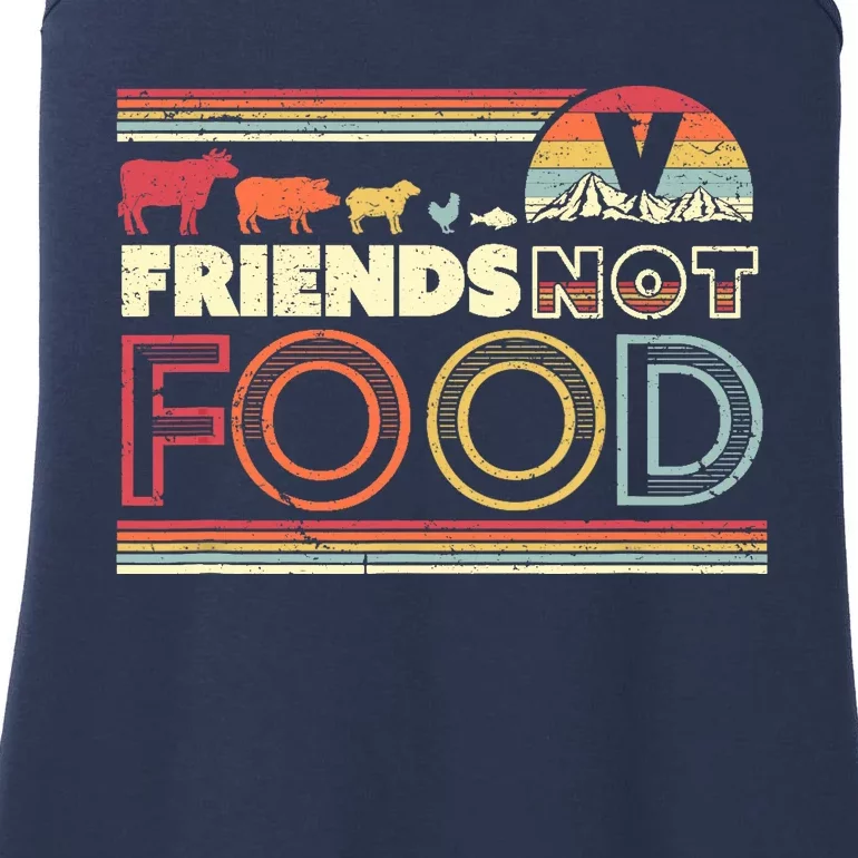 Friends Not Food. Retro Style Vegan Vegetarian Ladies Essential Tank