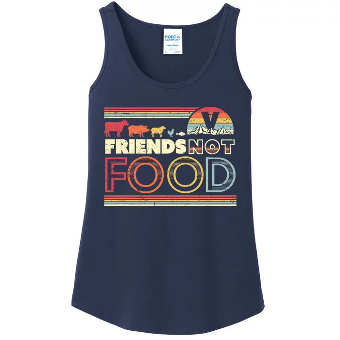 Friends Not Food. Retro Style Vegan Vegetarian Ladies Essential Tank