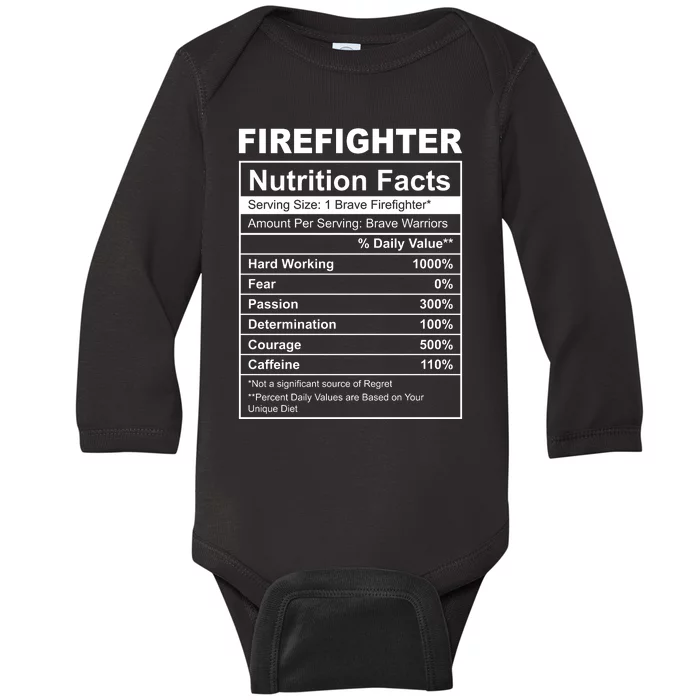 Firefighter Nutrition Facts Funny Baby Long Sleeve Bodysuit