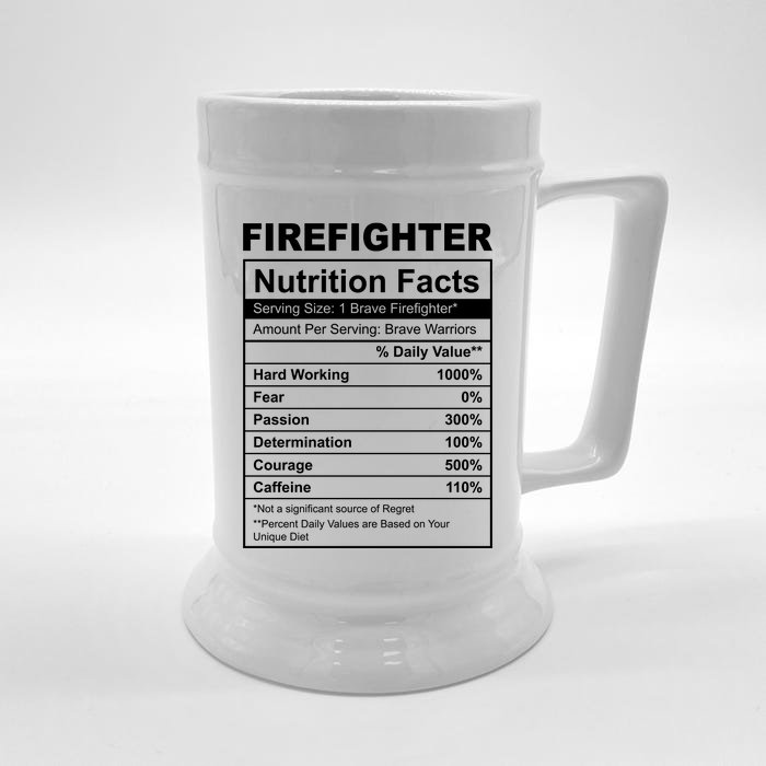 Firefighter Nutrition Facts Funny Front & Back Beer Stein