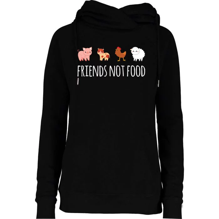 Friends Not Food Vegetarian Vegan Womens Funnel Neck Pullover Hood