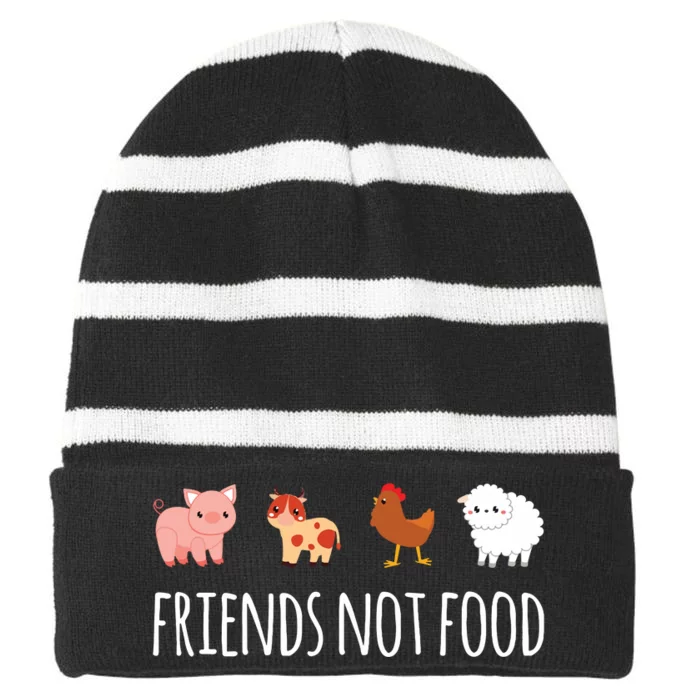 Friends Not Food Vegetarian Vegan Striped Beanie with Solid Band