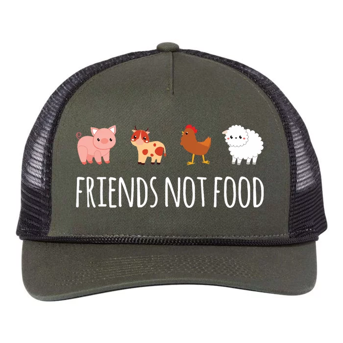 Friends Not Food Vegetarian Vegan Retro Rope Trucker Hat Cap