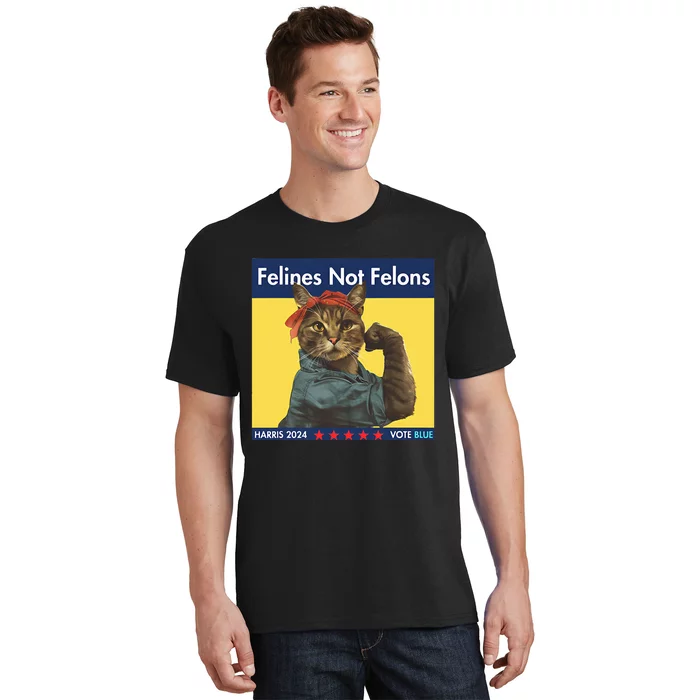 Felines Not Felons Childless Cat Lady Voting Kamala Harris T-Shirt