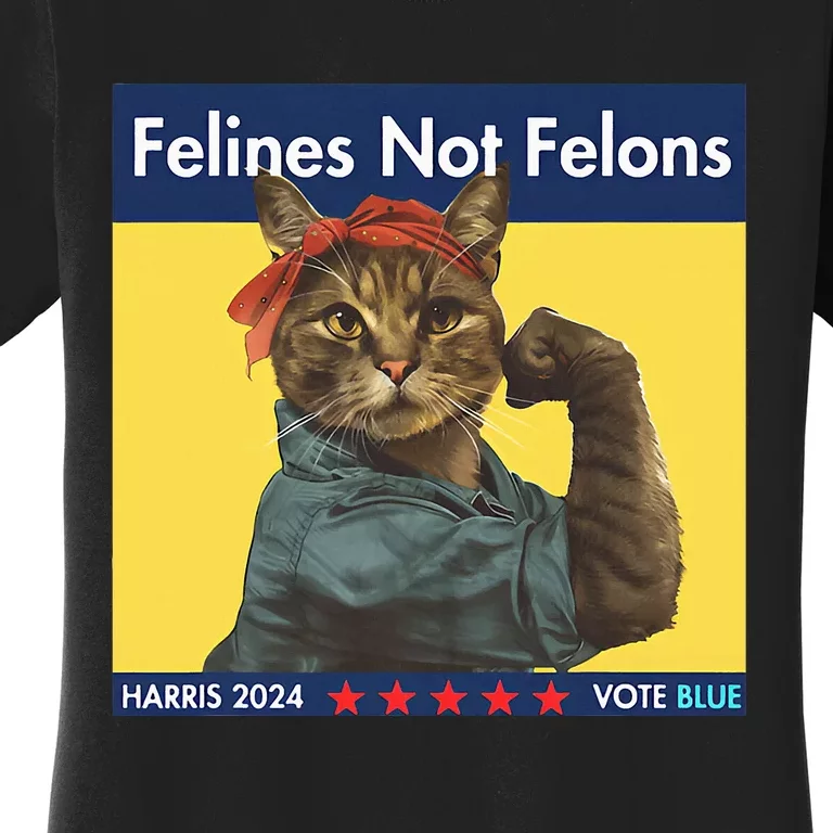 Felines Not Felons Childless Cat Lady Voting Kamala Harris Women's T-Shirt