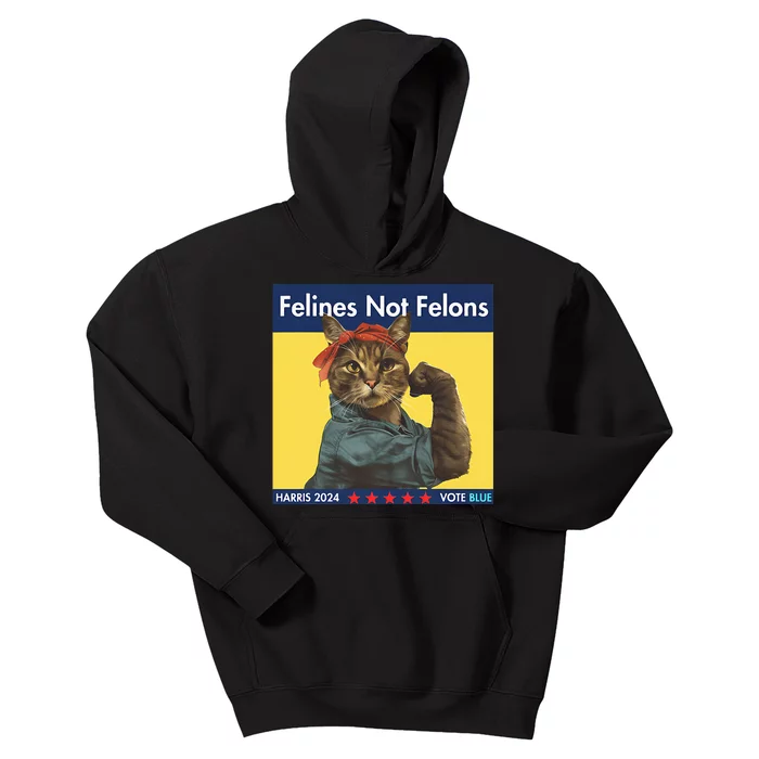 Felines Not Felons Childless Cat Lady Voting Kamala Harris Kids Hoodie