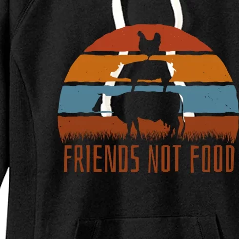 Friends Not Food Vegetarian Vegan Love Animals Sunset Meme Funny Gift Women's Fleece Hoodie