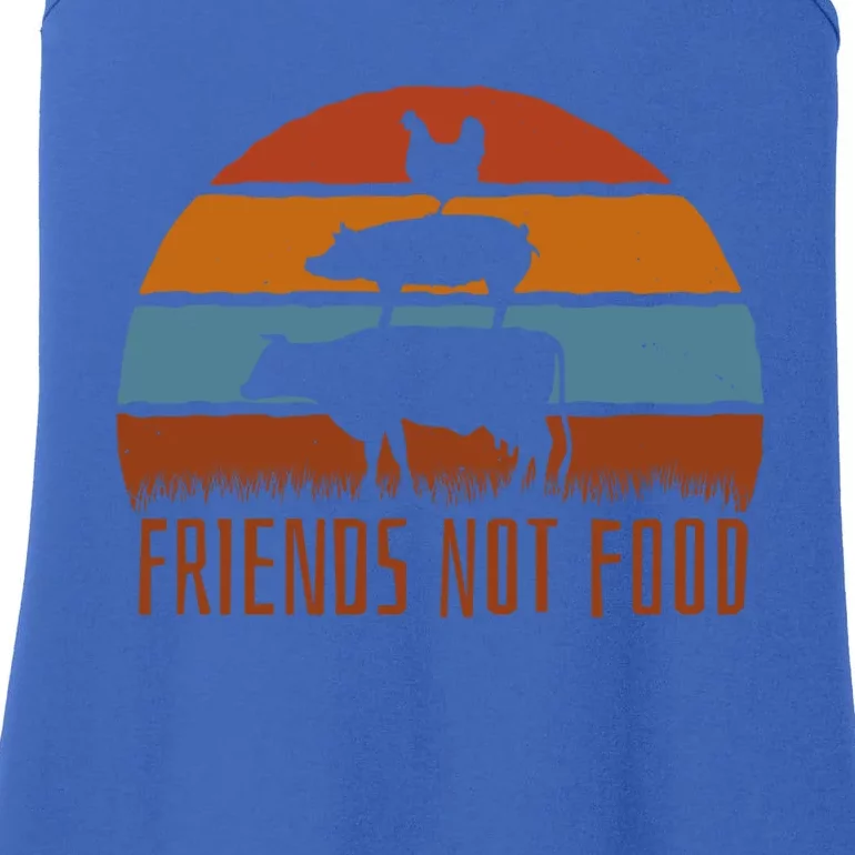 Friends Not Food Vegetarian Vegan Love Animals Sunset Meme Funny Gift Ladies Essential Tank