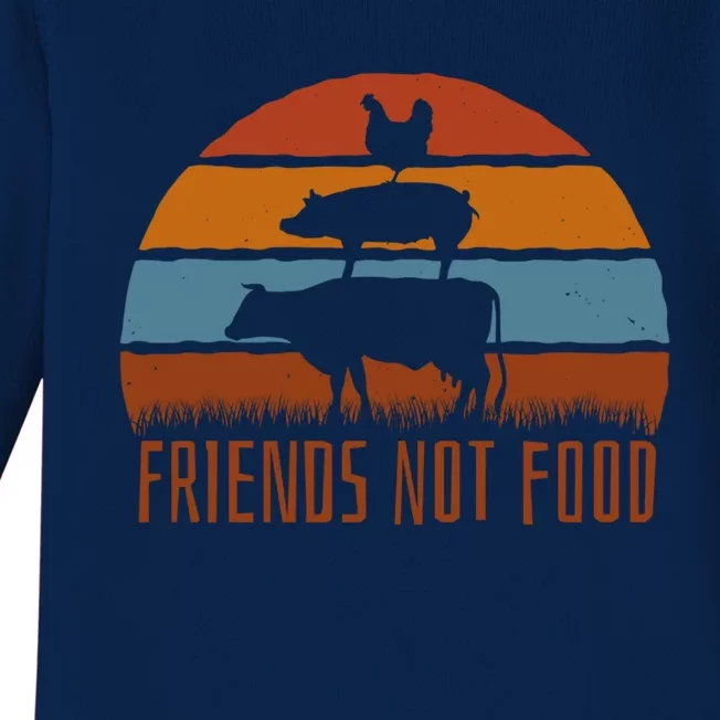 Friends Not Food Vegetarian Vegan Love Animals Sunset Meme Funny Gift Baby Long Sleeve Bodysuit