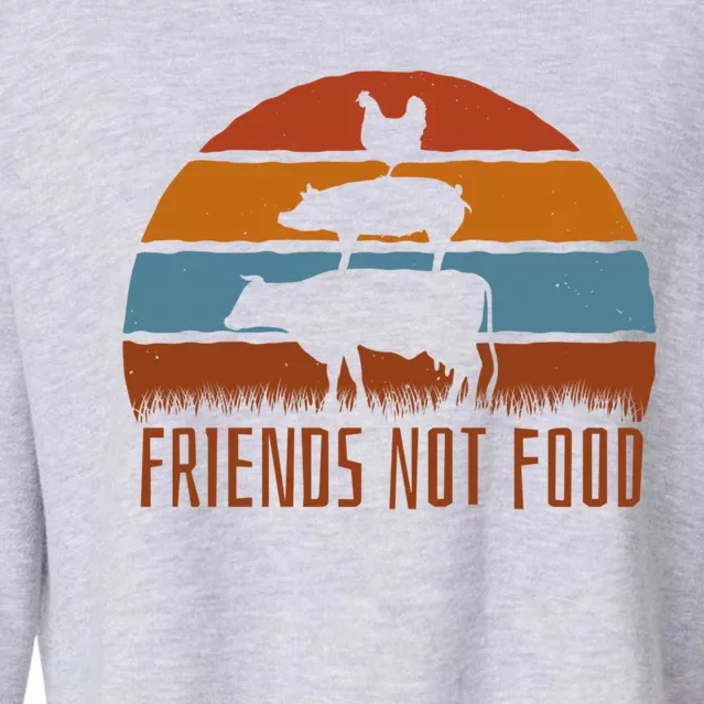 Friends Not Food Vegetarian Vegan Love Animals Sunset Meme Funny Gift Cropped Pullover Crew